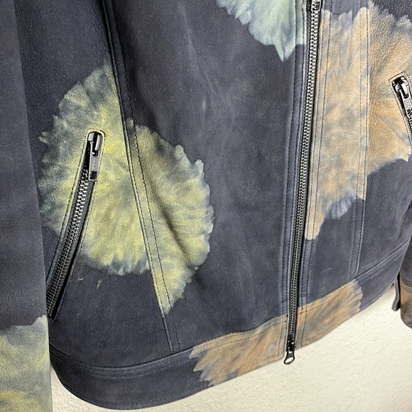 Pam & Gela Tie Dyed Leather Painted Floral Moto Biker Jacket Black Sz M - Picture 2 of 14
